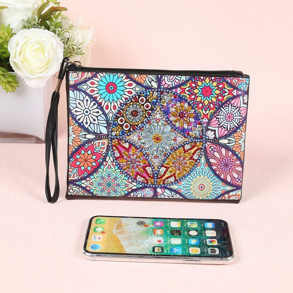 DIY Mandala Special Shaped Diamond Painting Wristlet Wallet Zipper Clutch @