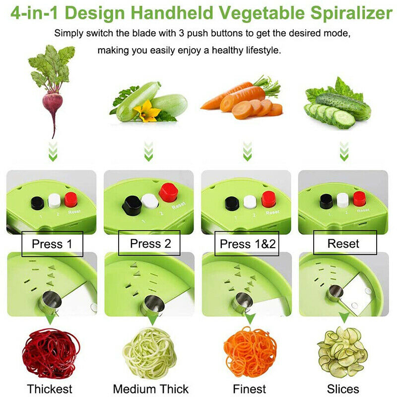 Handheld Spiralizer Vegetable Slicer 4 in 1 Adjustable Spiral Grater CutterJ Tt