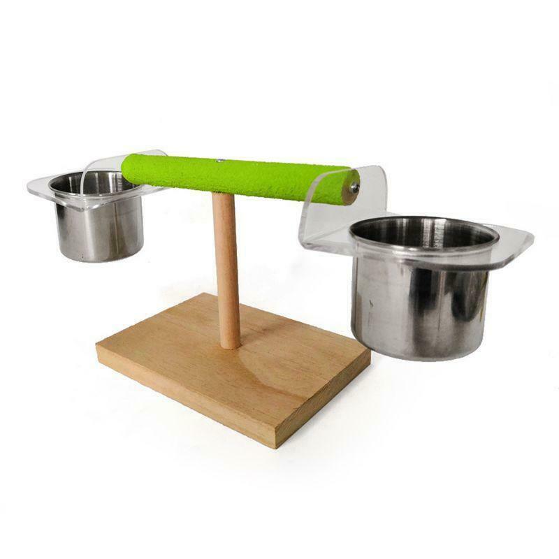 Bird Play Stands with Feeder Cups Wood Parrot Table Perch Shelf Cage Playground