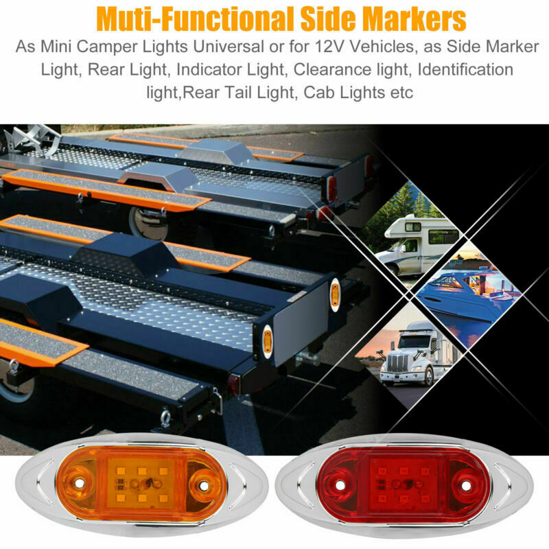 10X Side Marker Clearance Trailer Truck RV LED Light Amber/Red Waterproof 12/24V