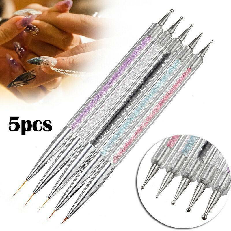 5pcs/Set Nails Art Pen 2-Way Dotting Drawing Painting UV Gel Liner Polish Brush~