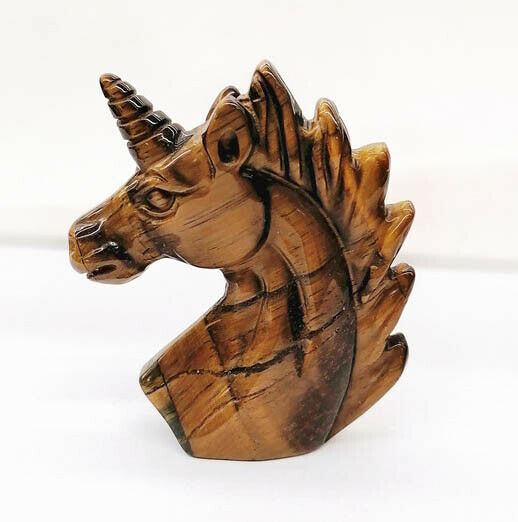 60x40x15mm Natural Tiger Eye Gem Carved Unicorn Decoration Statue Decor HH7536
