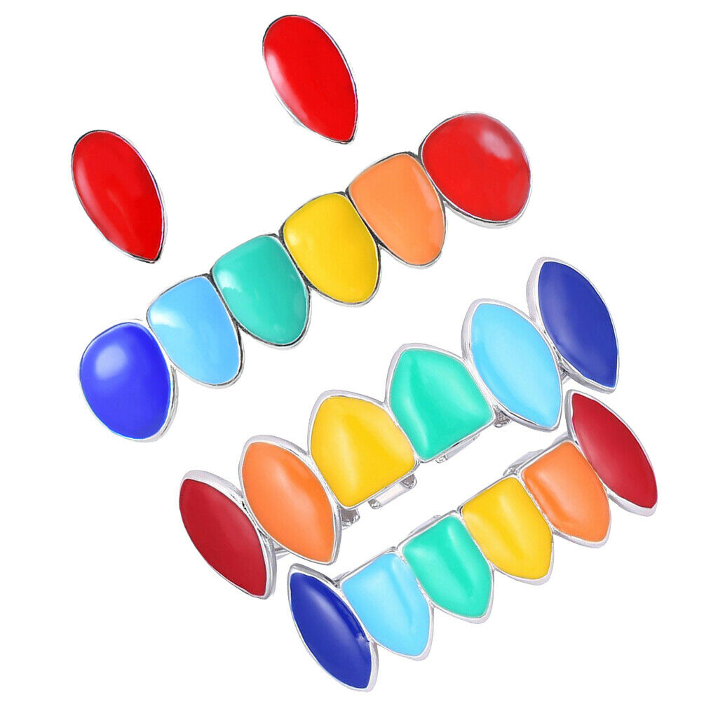 2 Sets Of Colorful Hip Hop Fang Teeth Grills Hollowen