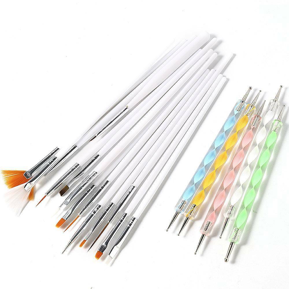 20Pcs UV Gel Nail Art Design Set Dotting Painting Drawing Polish Brush Pens Tool