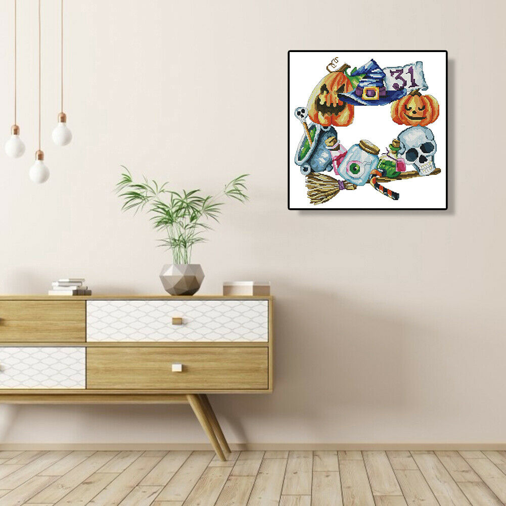 Partial Cross Stitch DIY 14CT Counted Halloween Imp Wall Artwork Craft Kit Decor