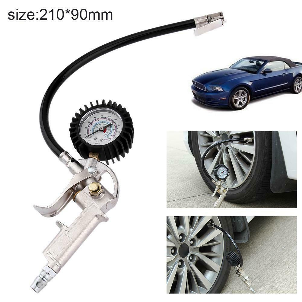 Lock On Chuck Flexible Hose Tire Inflator with Air Pressure Gauge Pistol @