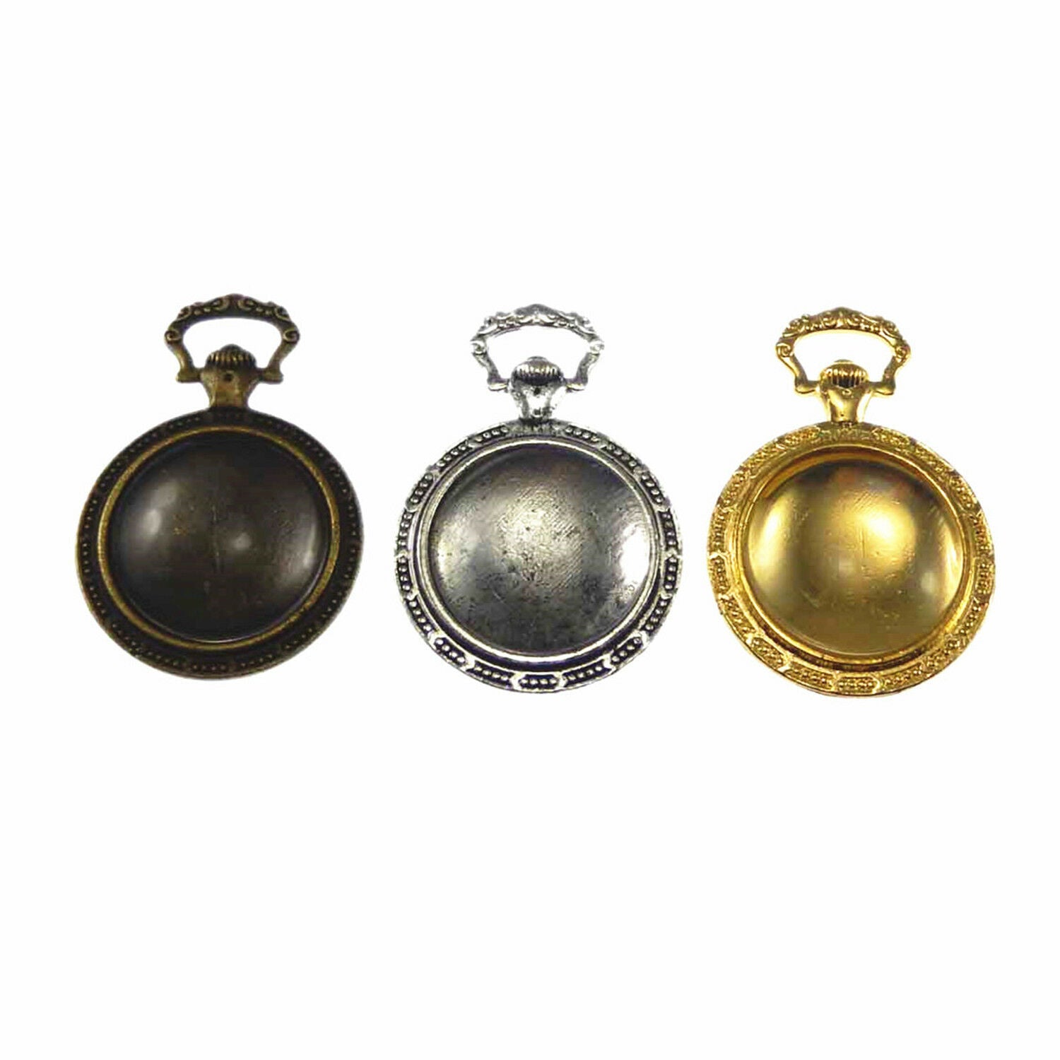 3 PCS Mix Cameo Base Cabochon Setting Pocket Watch Bezel Pendant with 20mm Glass