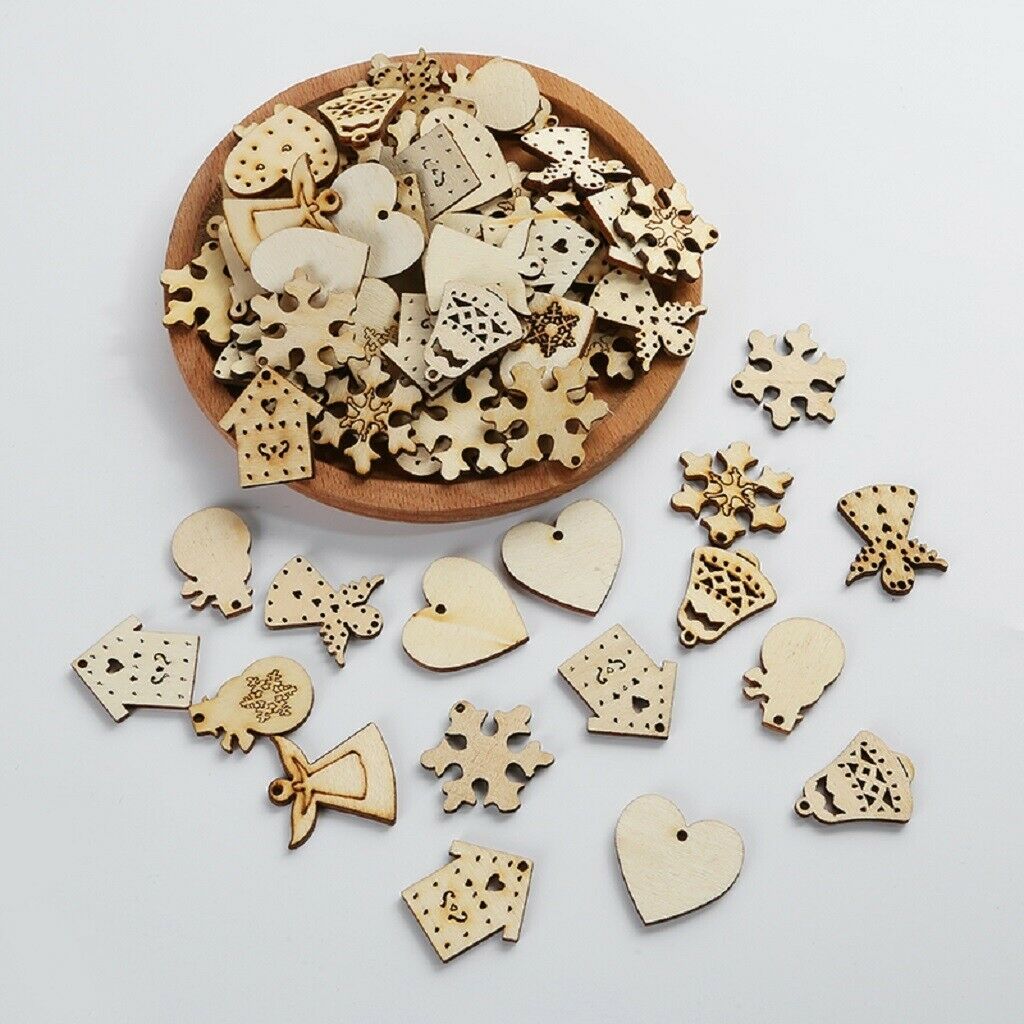 50 Pieces Mixed Wood Shapes Unfinished Slices Christmas Embellishments DIY