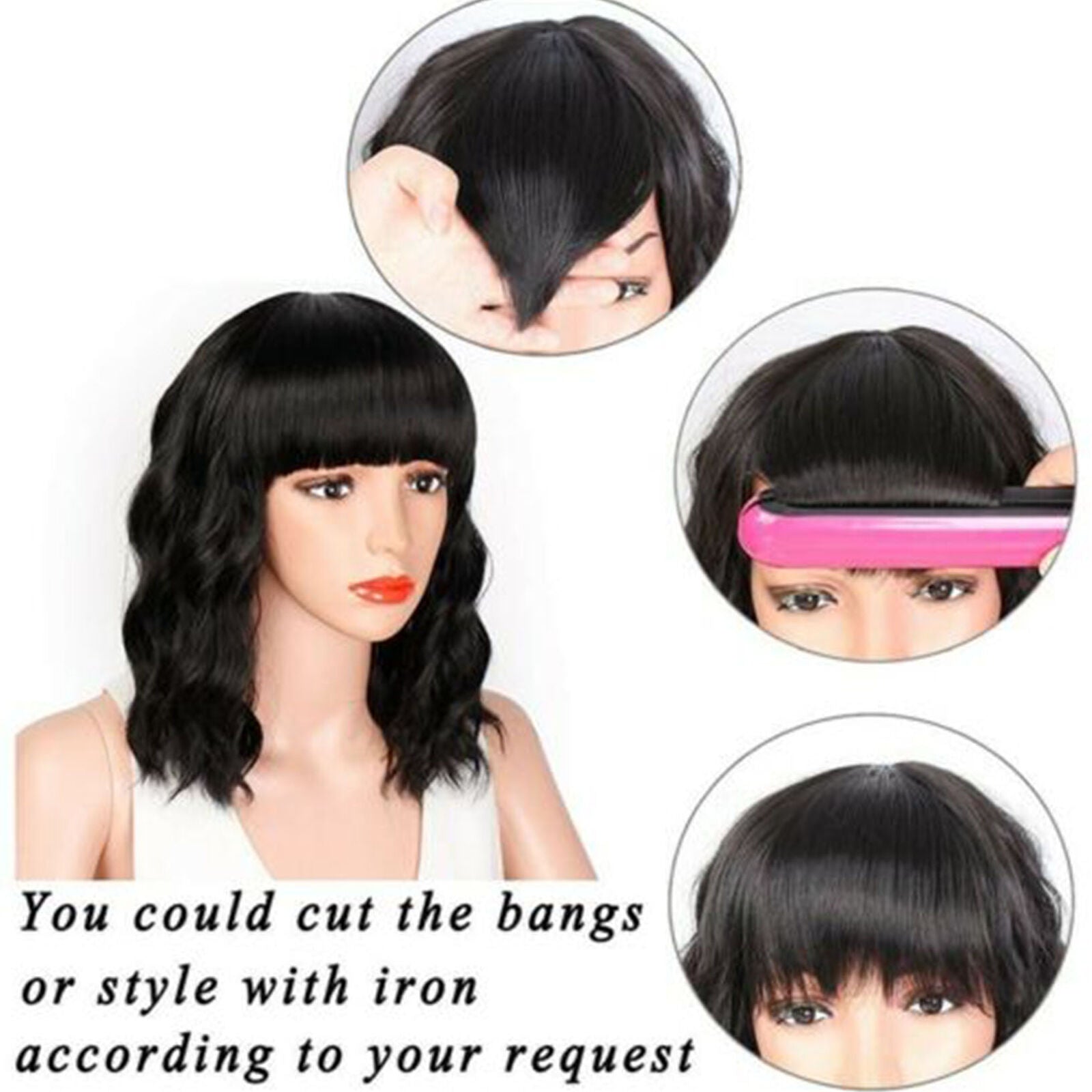 Style Women Bob Synthetic Heat Resistant Bob Wigs with Bangs Sexy Black