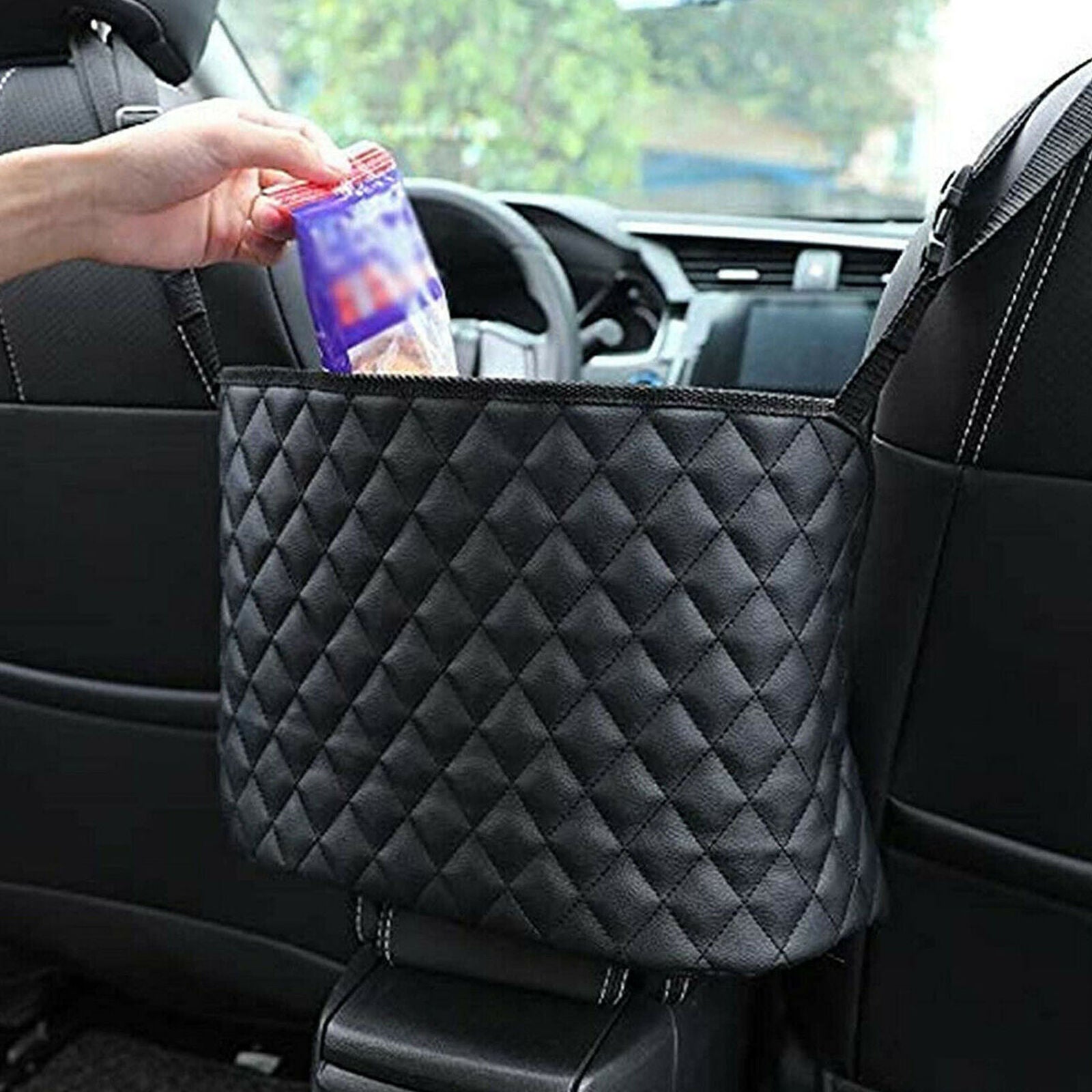 Advanced Car Net Pocket Handbag Holder PU Leather Between Car Seat Storage Black
