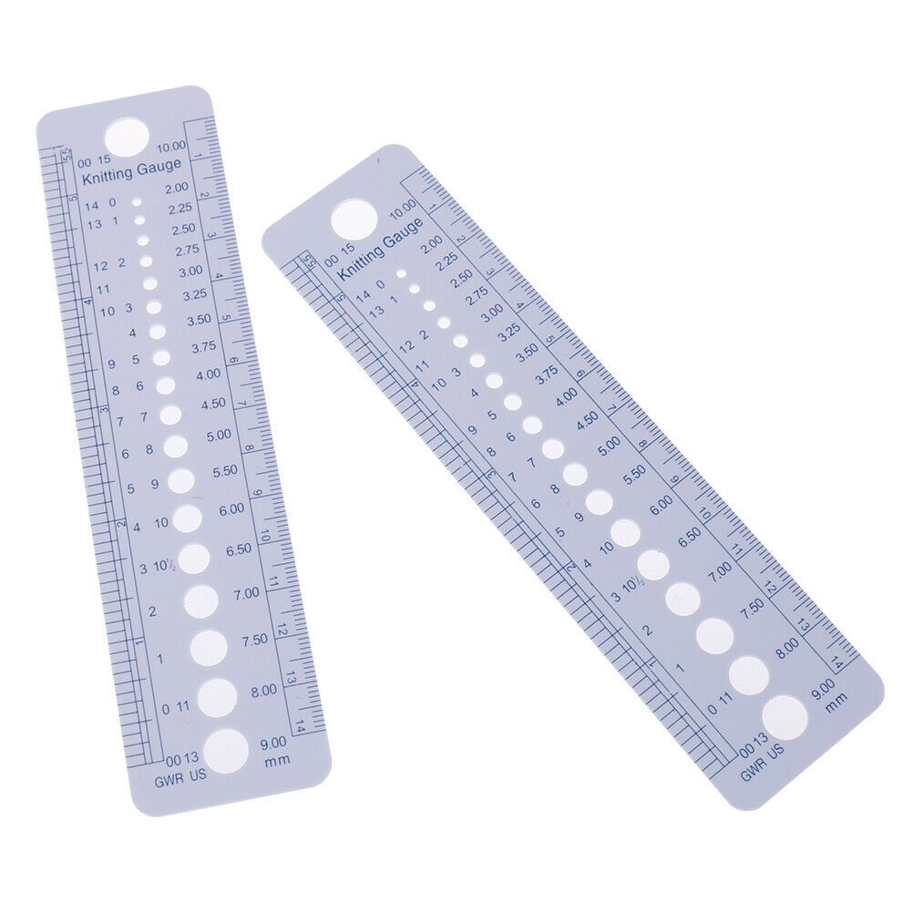 2 x Knitting Gauge Ruler Plastic Needle Size Inches/cm Weaving Tools Too.l8