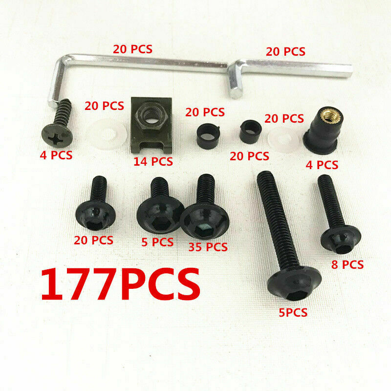 177x Motorbike Fairing Bolt Kit Body Work Screw Spire Screw Spring Nut Universal