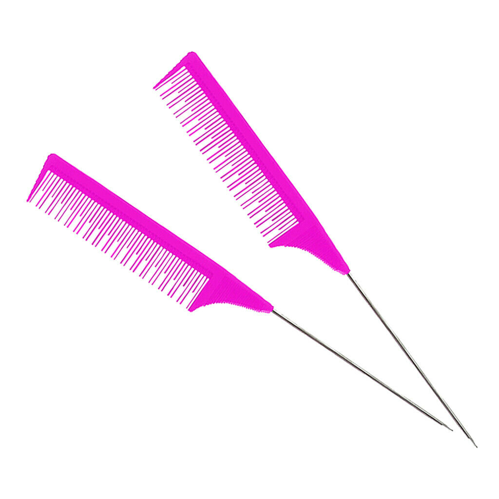2x Barber Fine-Tooth Rat Tail Comb for Hair Dyeing Styling Detangling Purple