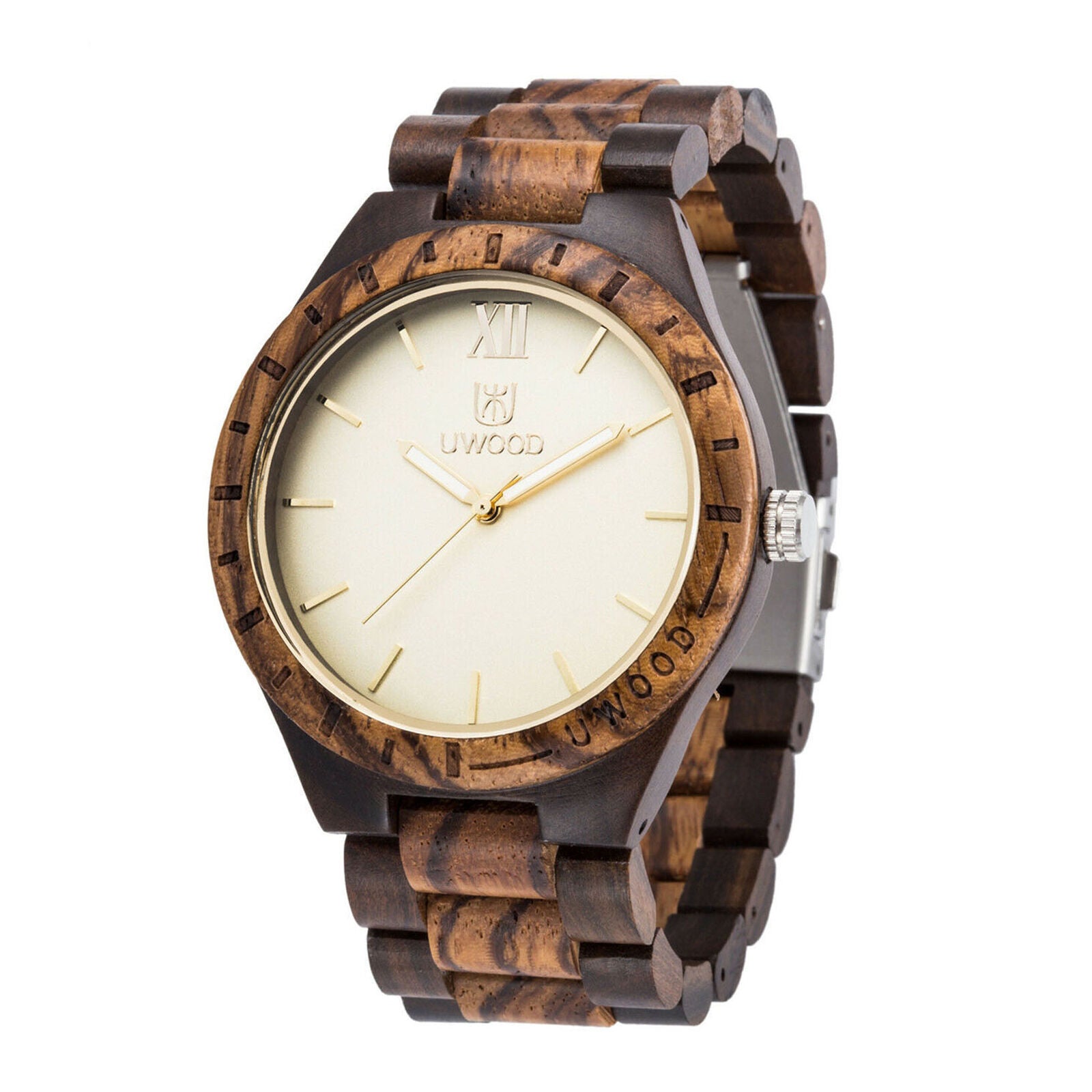 Men's Luxury Wooden Watch Quartz Analog Display Solid Wooden Strap Watches