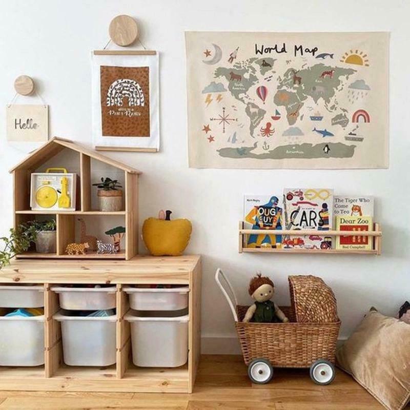Nordic Educational Kids Room World Map Art Canvas Wall Hanging Painting Picture