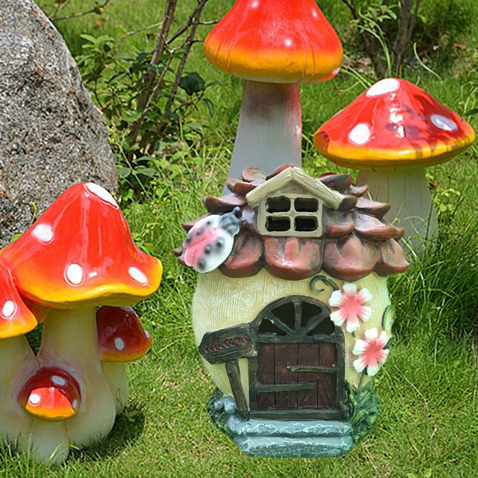 Handmade Solar Garden Statue Outdoor Lawn LED Light Sculpture Decoration