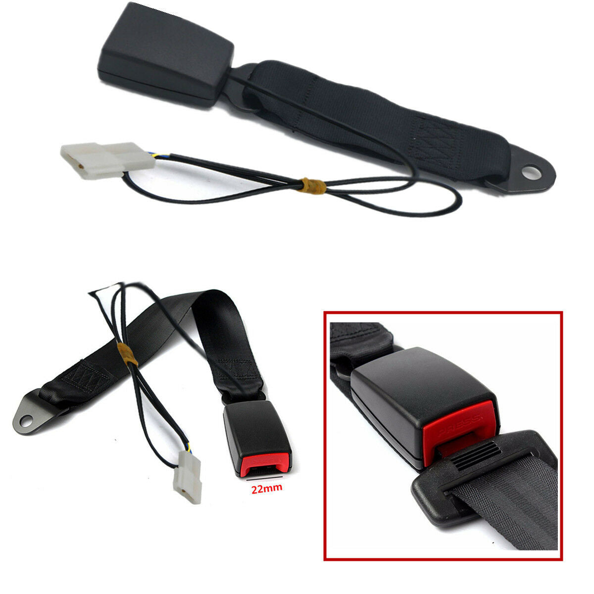 7/8" High quality plastic Black Car Seat Belt Lock Buckle with Connection Cable