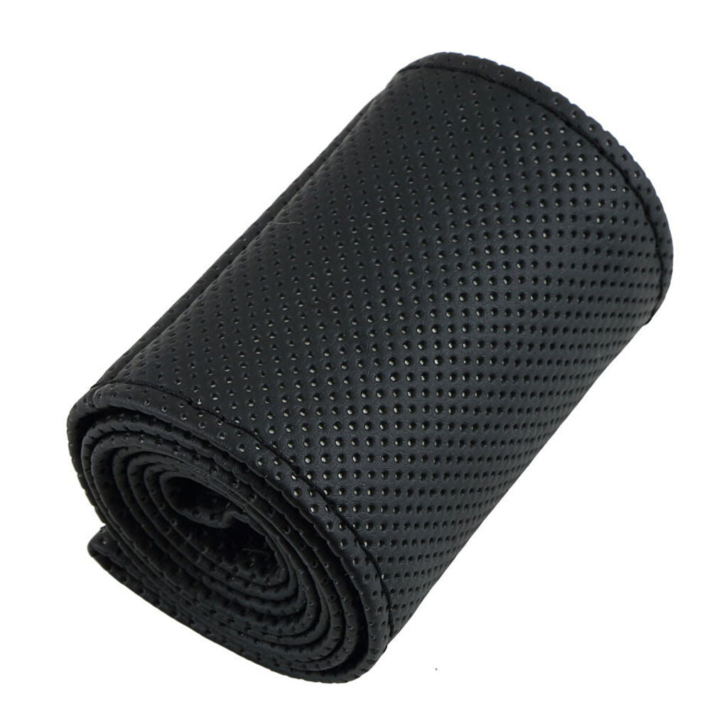 Car Truck Leather Steering Wheel Cover With Needles and Thread Black DI.l8