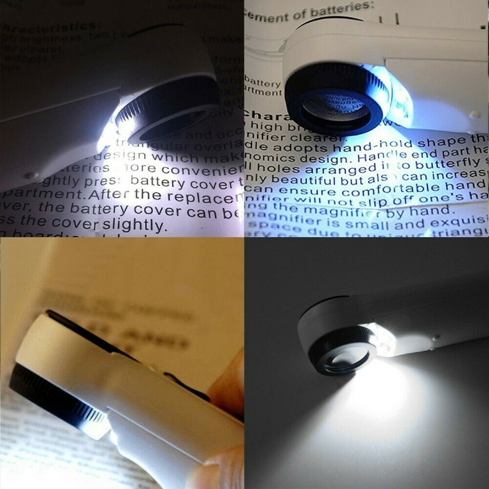 2 LED Lights 40X Handheld Magnifier Reading Magnifying Glass Lens Jewelry Loupe.