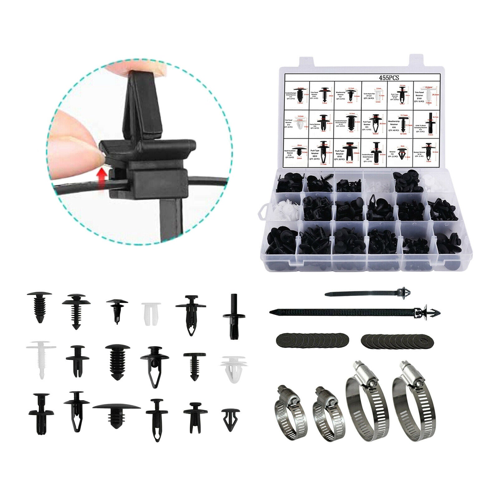 454 Pcs Car Retainer Clips Fasteners Kit Push Pin Rivets Set w/Hose Clamps