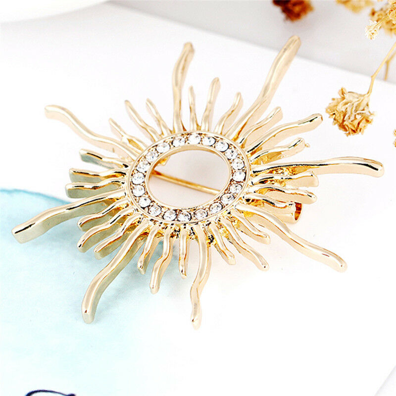 Enamel Sun Brooch Pin Women Rhinestone Crystal Scarf Coat Brooc.l8