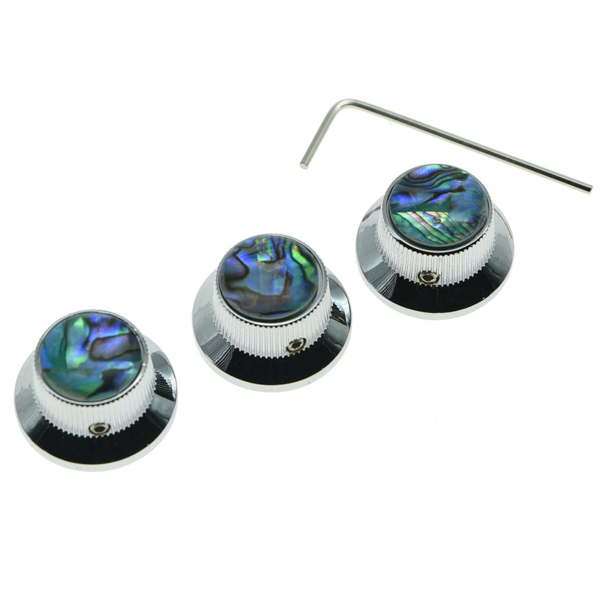 3x Set Screw Abalone Top Chrome Guitar Knobs Strat Metal Knobs for 6mm Shaft Pot