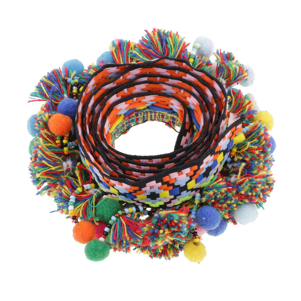 1 Yard Colorful Pompom Beads Fringe Tassels Braid Jacquard Ribbon Trims 60mm