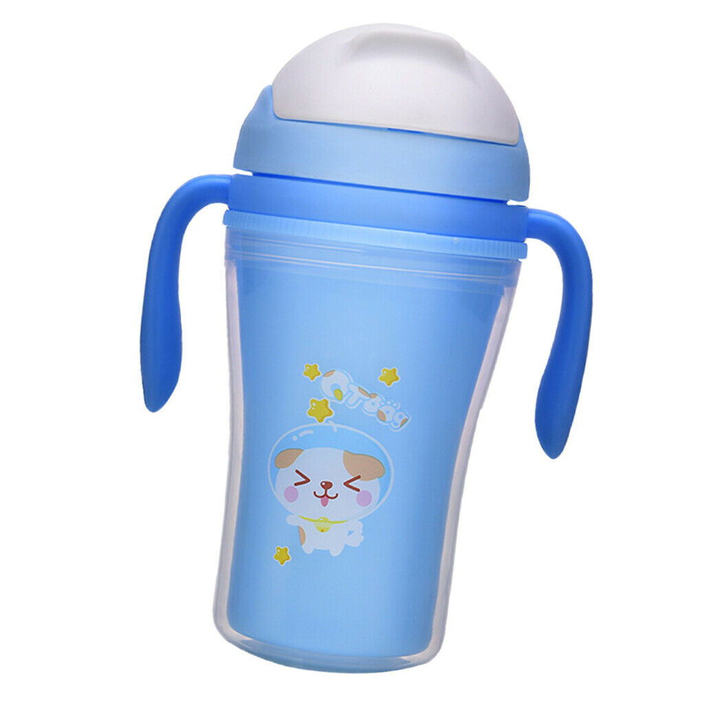 Baby Straw Sippy Cups Drink Bottle Toddler Training 300ML Blue with Handles