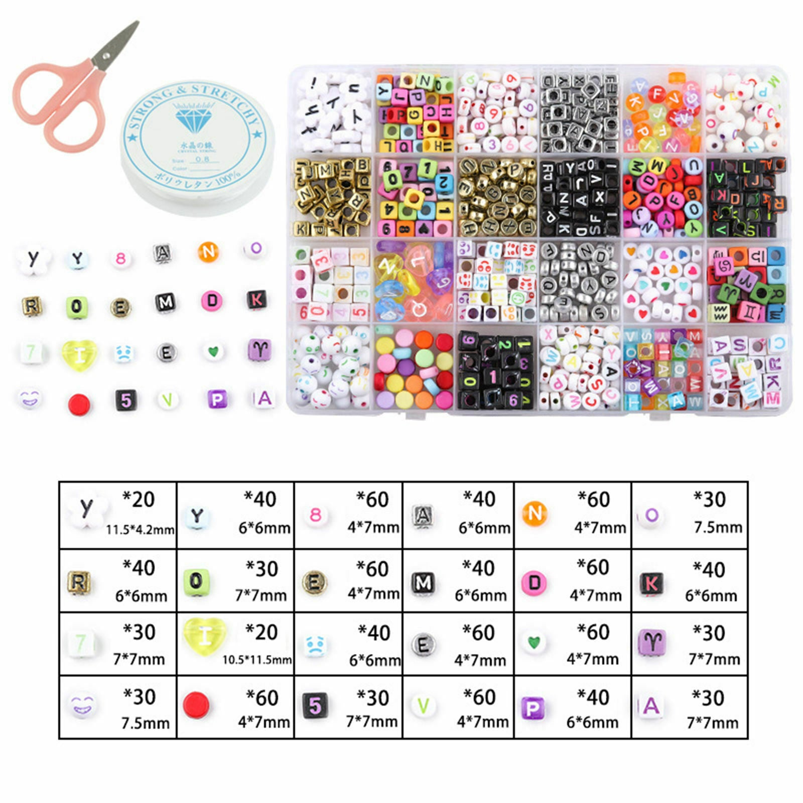 Acrylic Bracelet Beads Smooth Flat/Round Necklace Crafting Number Charm Cord