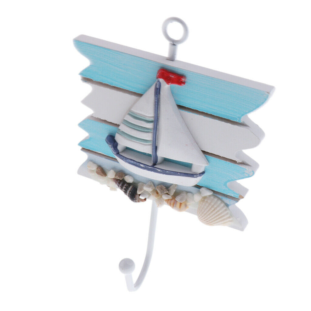 Bathroom Nautical Seaside Wooden Wall-mounted Hanger Coat Hooks Wall Rack #1