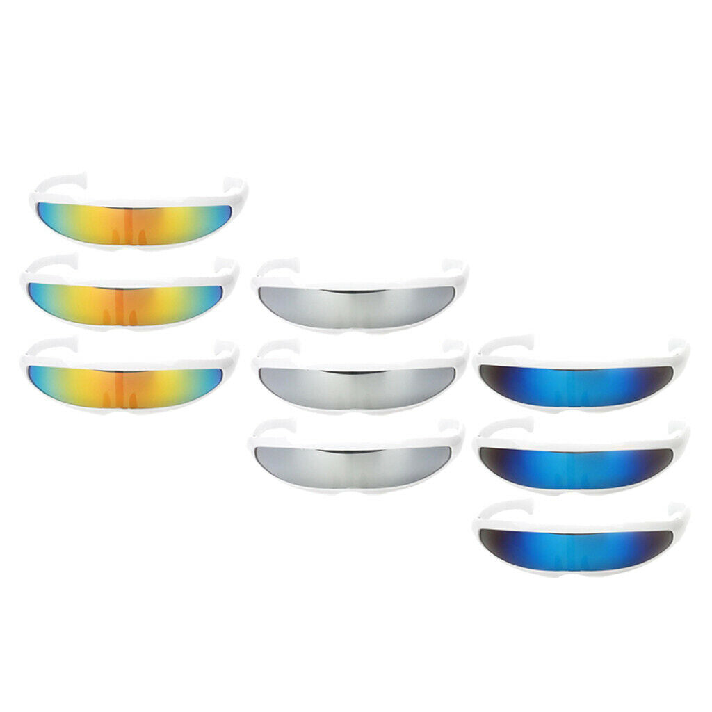 9/pack Mirrored Futuristic Shield Sunglasses Cyclops Visor Glasses Costume for