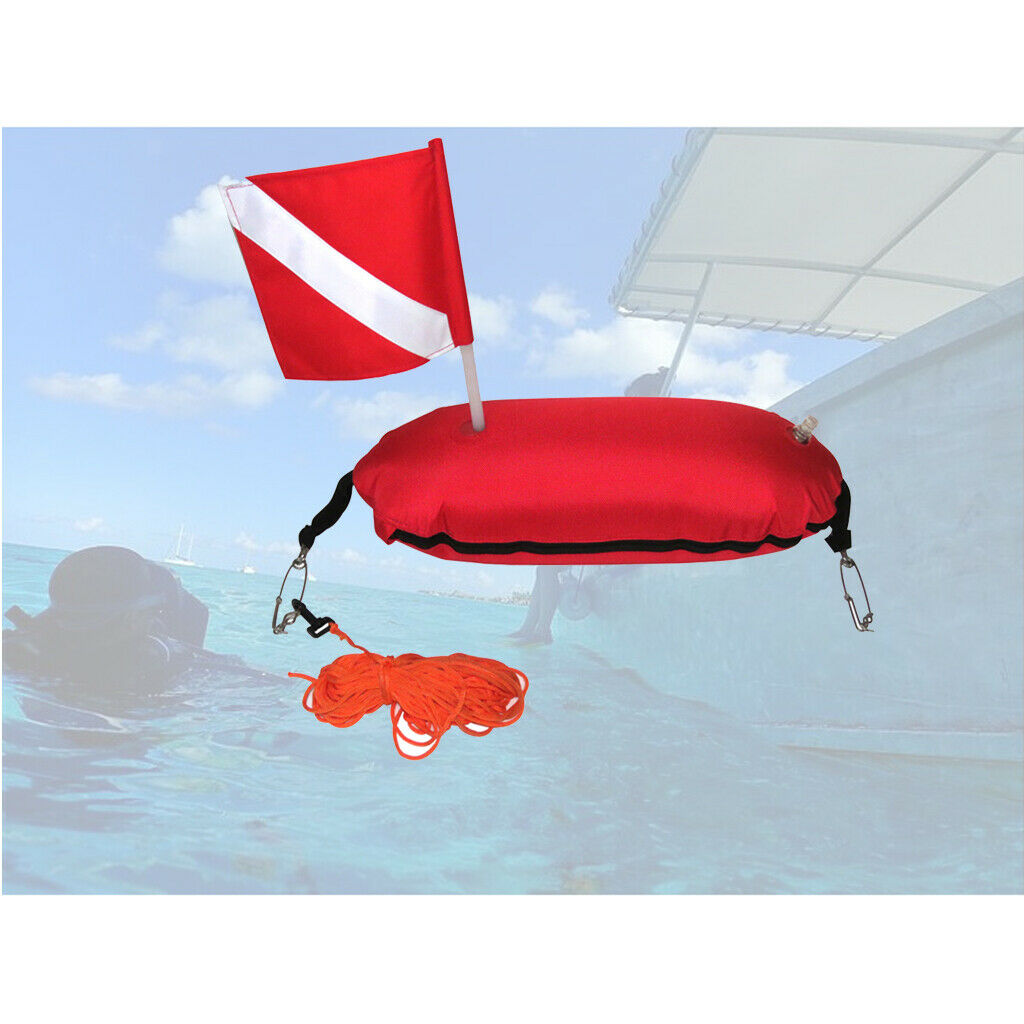 Nylon Spearfishing Torpedo Buoy Diving Scuba Float Dive Flag Rope Hooks 57x20cm