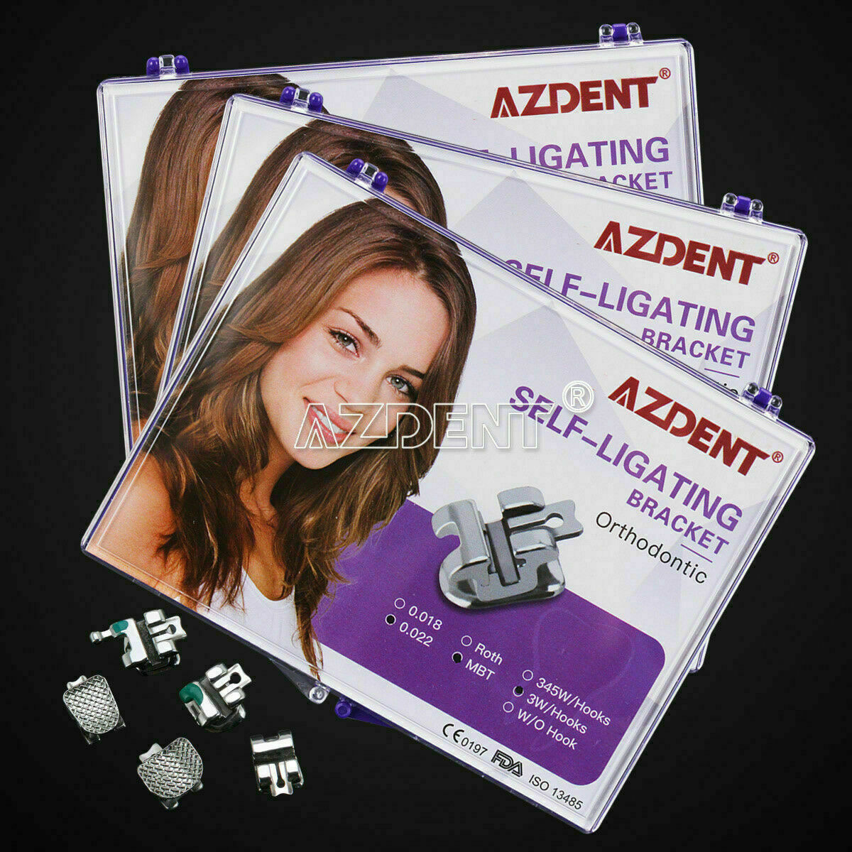 3 Packs Dental Orthodontic Self-Ligating Brackets Braces MBT.022 3 Hooks AZDENT