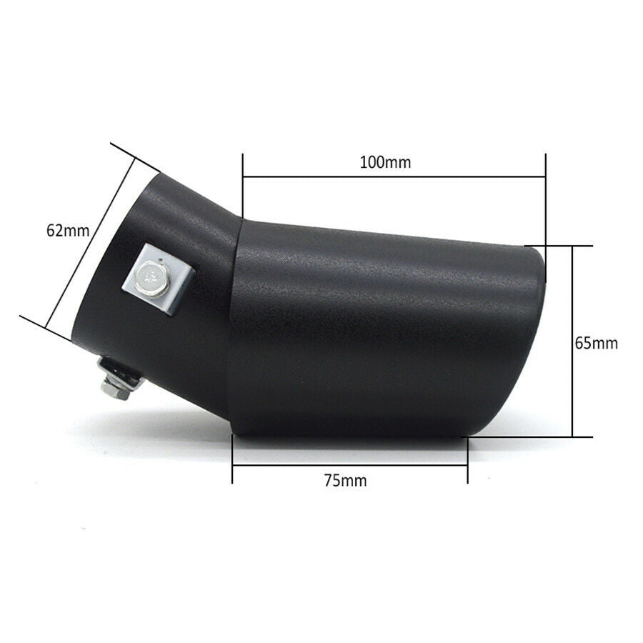 1x Black 62mm Stainless Steel Car Exhaust Pipe Bend Tail Muffler Tip Car Styling