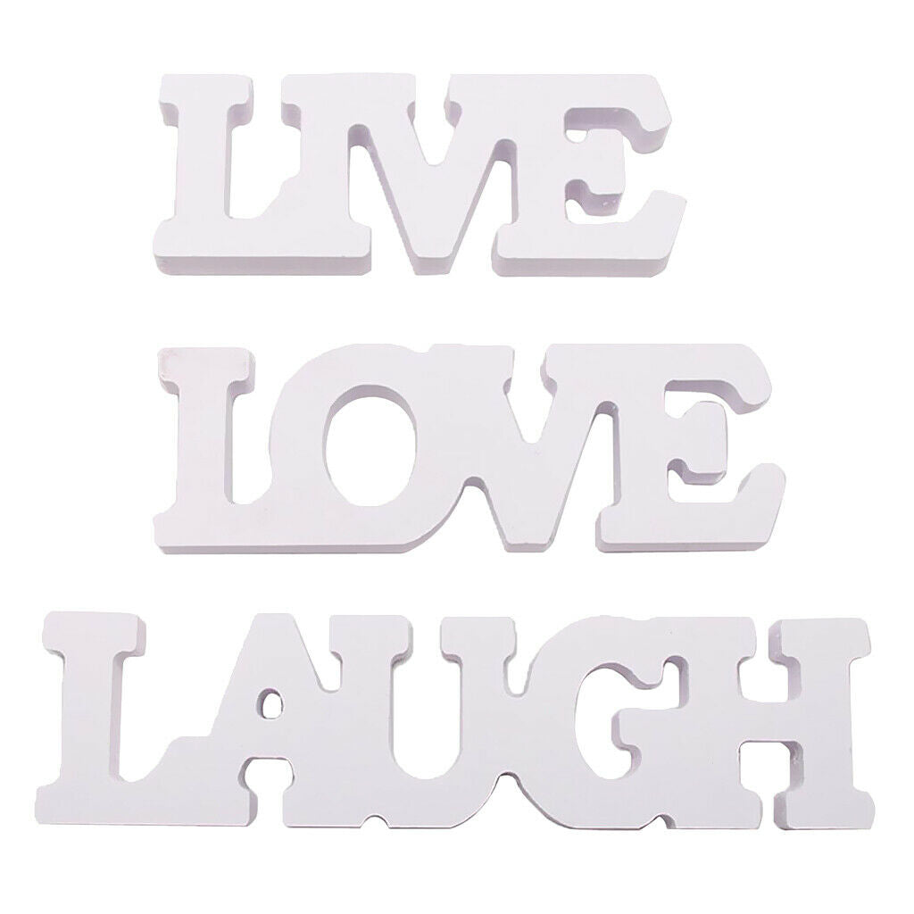 3pcs Wooden Cutouts LOVE LAUGH LIVE Sign Ornaments For Stage Dispaly