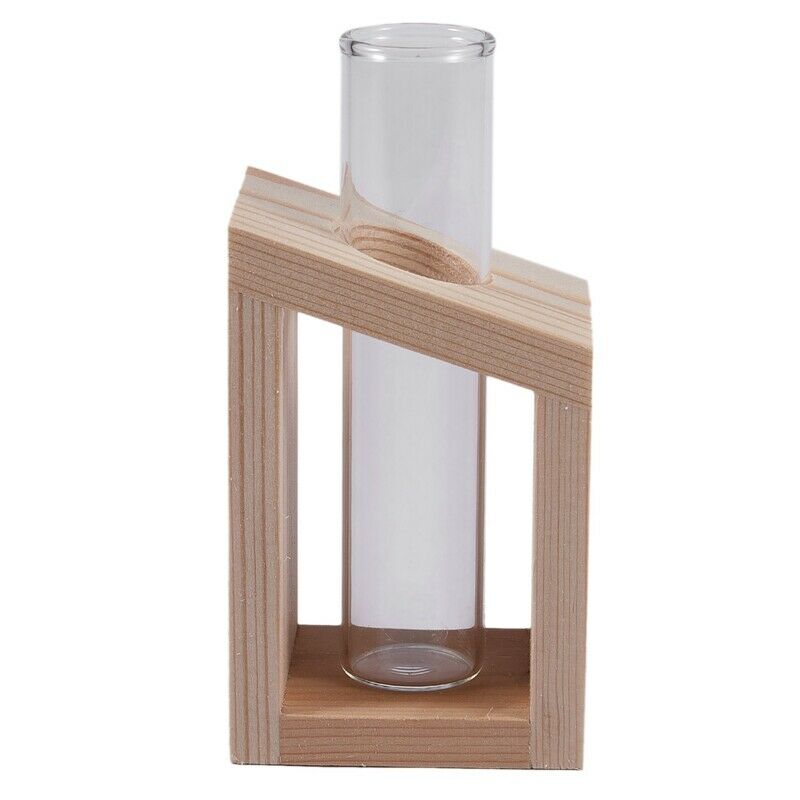Crystal Glass Test Tube Vase in Wooden Stand Flower Pots for Hydroponic PlantsI1