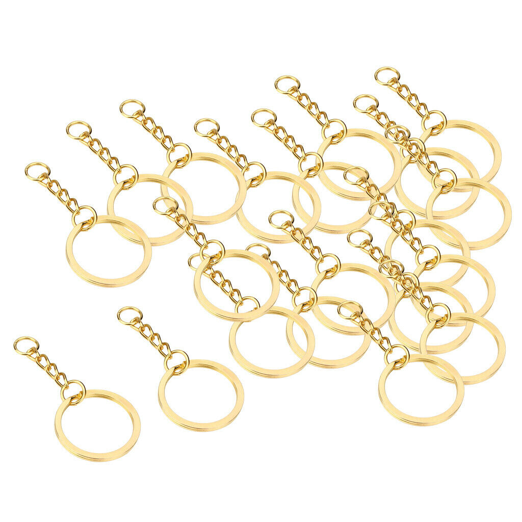 20x Split Rings Key Ring Blank 30mm With Metal Hoop Loop With Chain Golden DIY