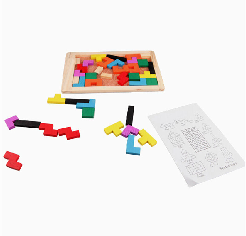Wooden Tangram Brain Teaser Puzzle Tetris Game Preschool Children Wood ToyDD