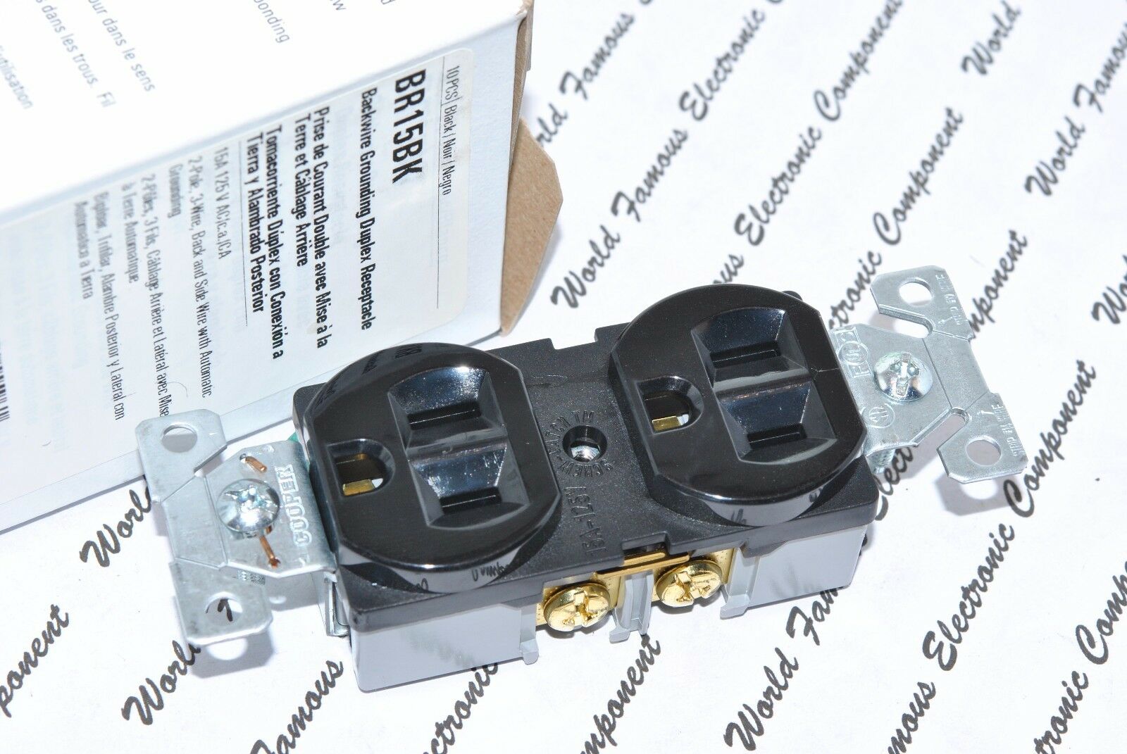 1pcs- COOPER BR15BK 15A 125V NEMA 5-15 Commercial Grade Duplex Back Receptacle