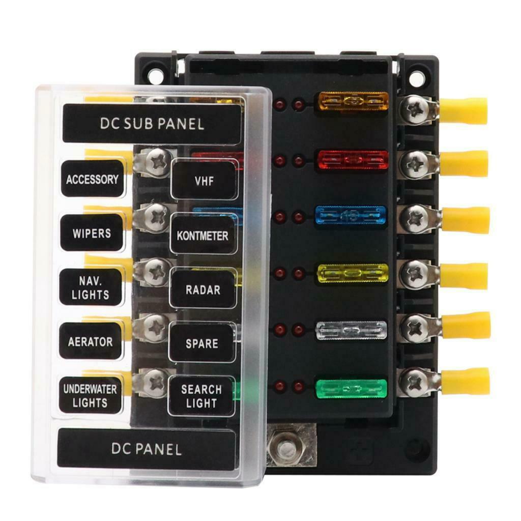 12 Way Blade Fuse Box LED Light Indicator And Protective Cover For