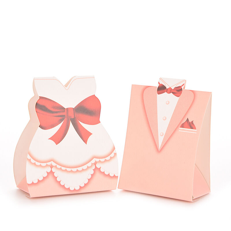 100Pcs Pink Bride Groom Tuxedo Dress Gown Wedding Favor Candy Boxes GiftB_DD