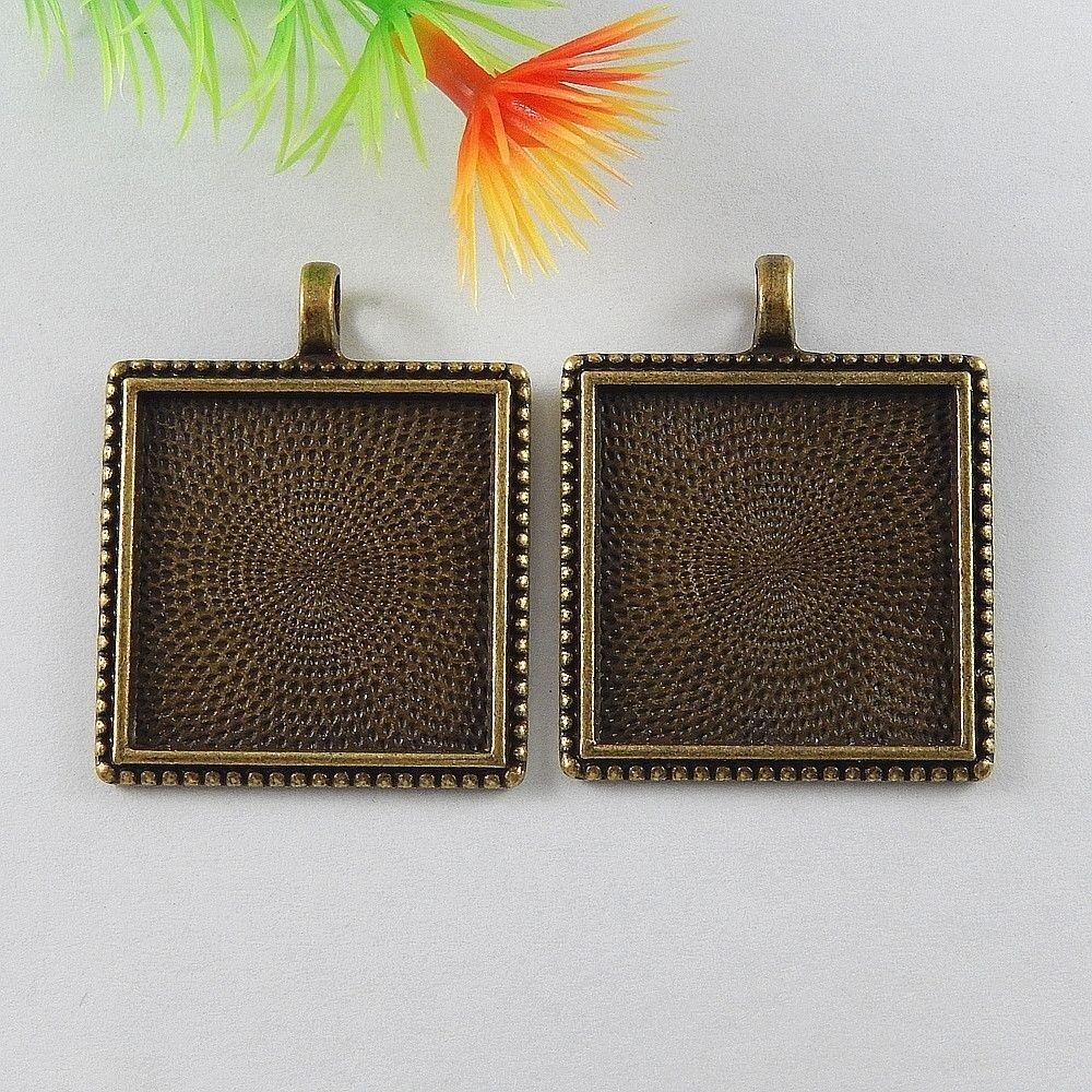 10 pcs Antiqued Bronze Alloy Blank Bezel Inner 25mm Square Base Setting Pendant