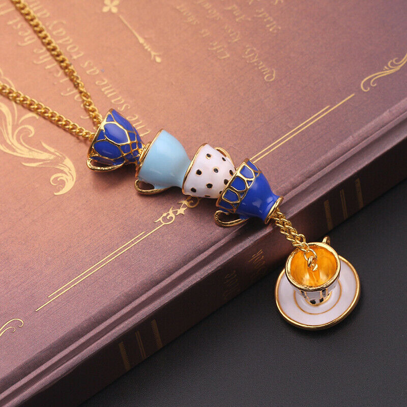 Woman Long Sweater Chain Tea Cup Pendant Necklace Enamel Charm Jewelry Gif%PJ.DD