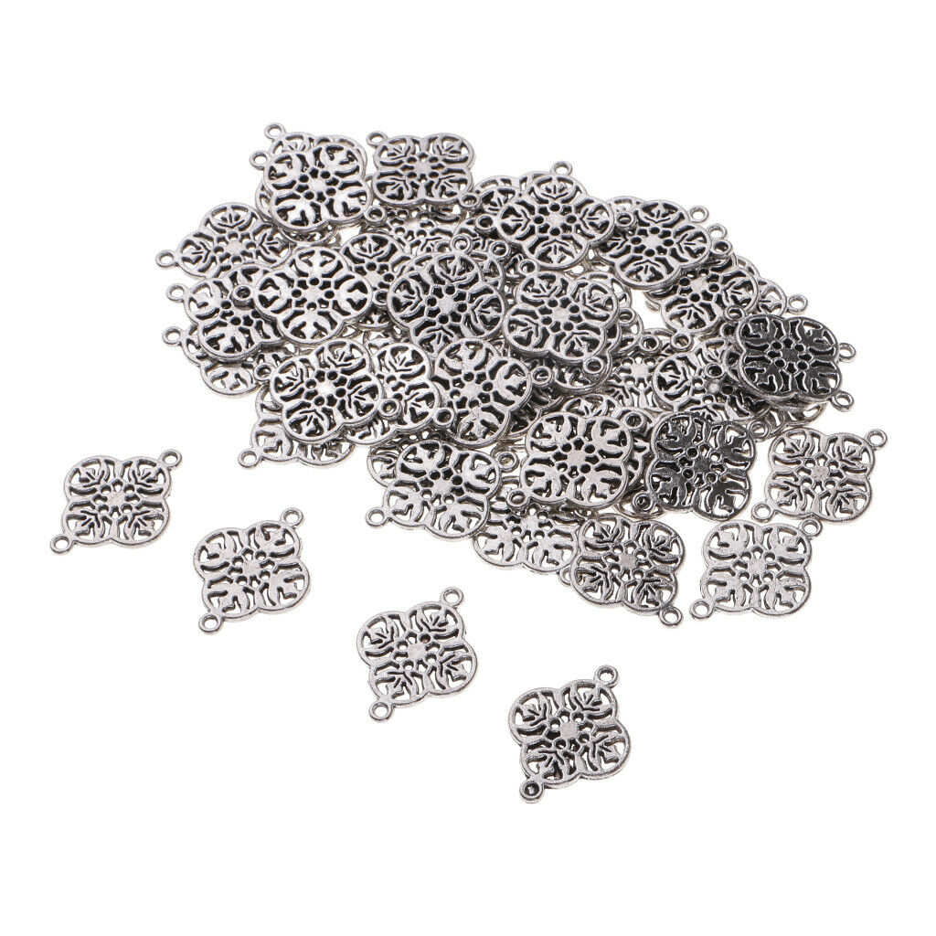 50 Pieces Alloy Filigree Flower Charm Pendants for Crafting for Bracelet