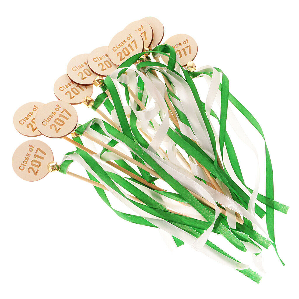 10 Pieces Class of 2017 Wooden Ribbon Wand with Bell for Graduation Party