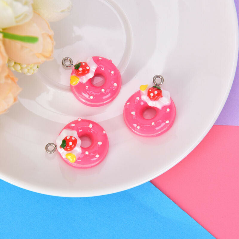 10Pcs/Set Mini Food Doughnut Pendants DIY Decoration Charms Jewelry Findings  DD