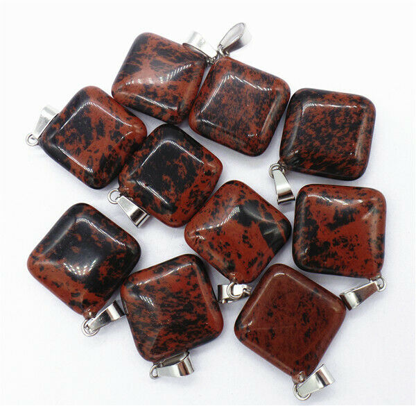 100Pcs 25x6mm Wholesale Natural Mahogany Obsidian Rhombus Pendant Bead HH8231