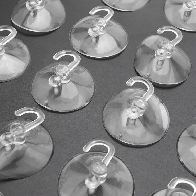 20 X Suction Cups Clear Plastic Cups with Metal Hooks Window Decoration CabineK9