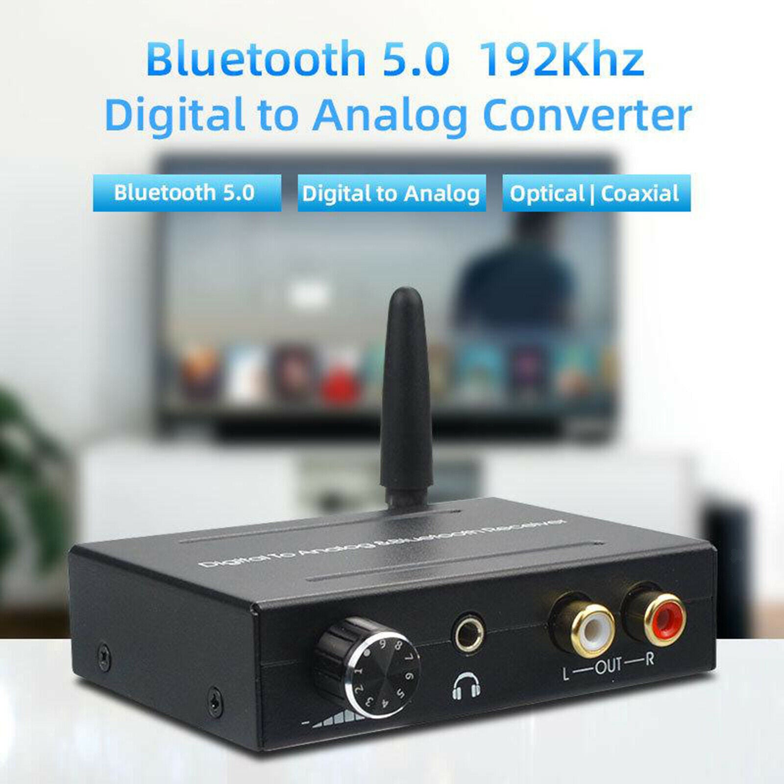 192kHz Digital to Analog Audio Converter with Bluetooth 5.0 Receiver 3.5mm Audio