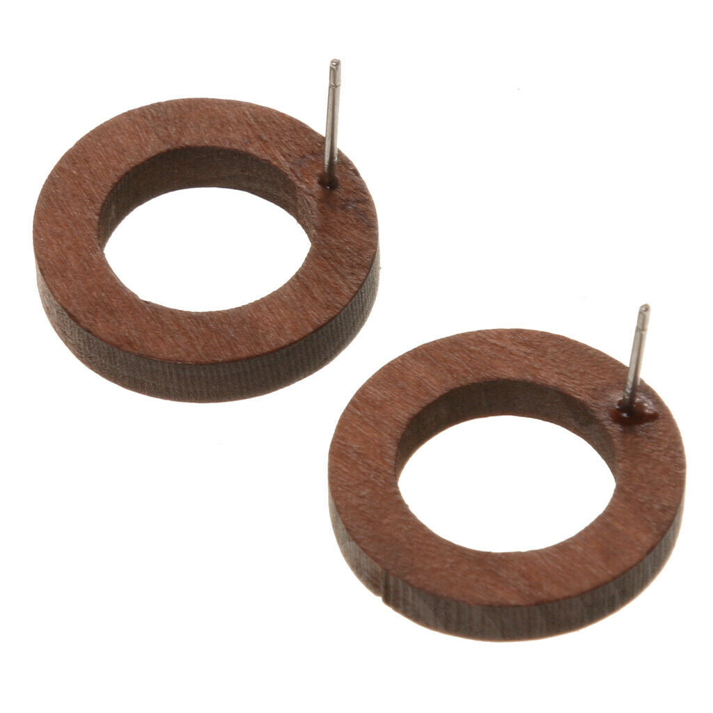 Wood Stud Earrings Geometry Hollow Round Circle Mix Color Fashion Women - Brown